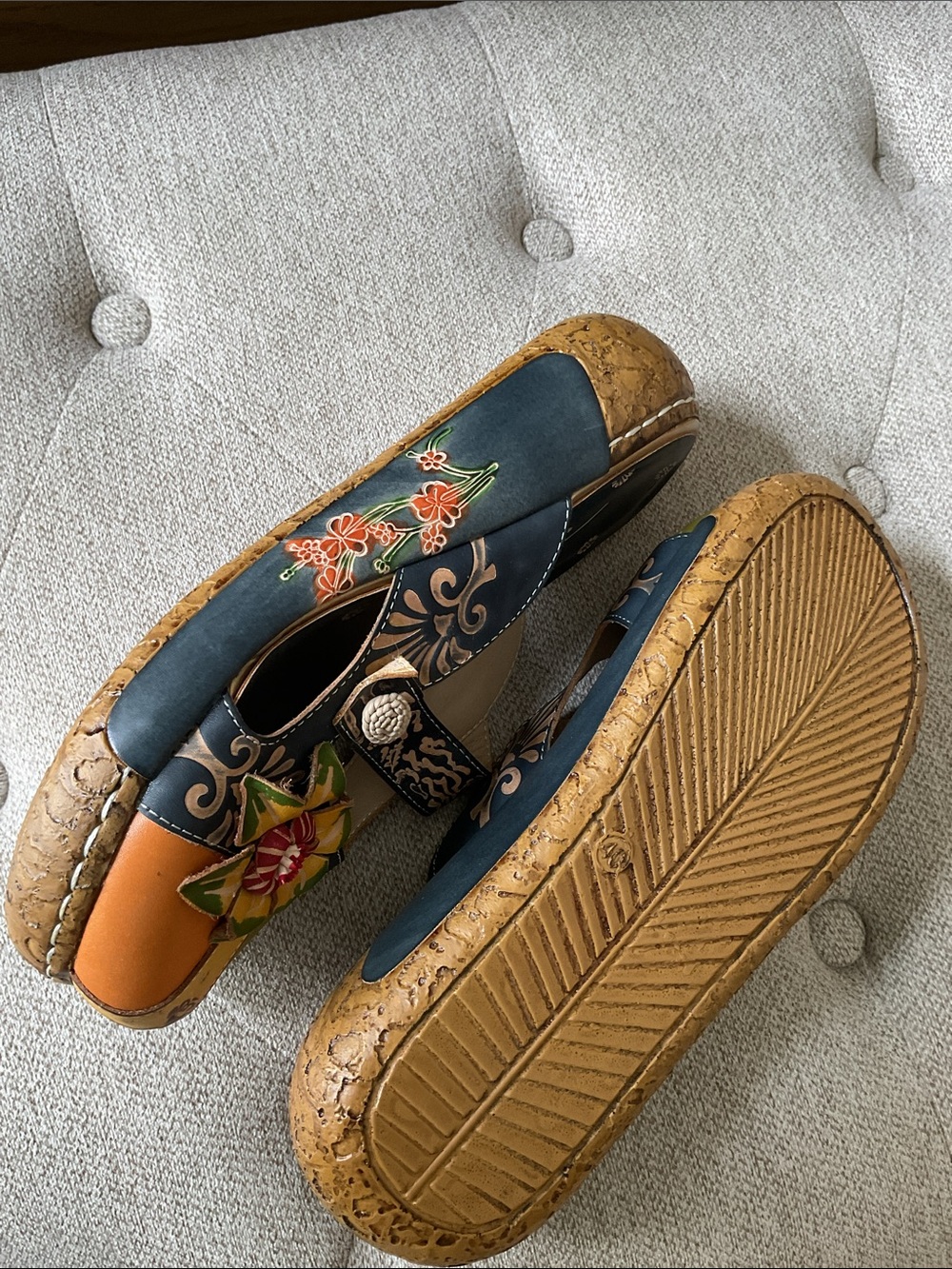 Socofy Artisan Multicolor Leather Floral Clogs - Women's Slip-On Sandals 8 - Picture 4 of 7